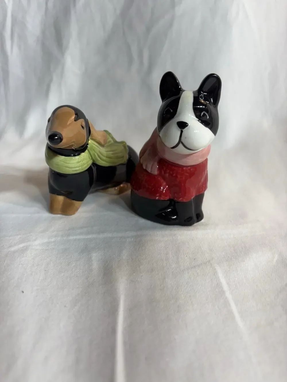 St Nicholas Square Salt & Pepper Dog Shakers Ceramic Daschund French Bulldog